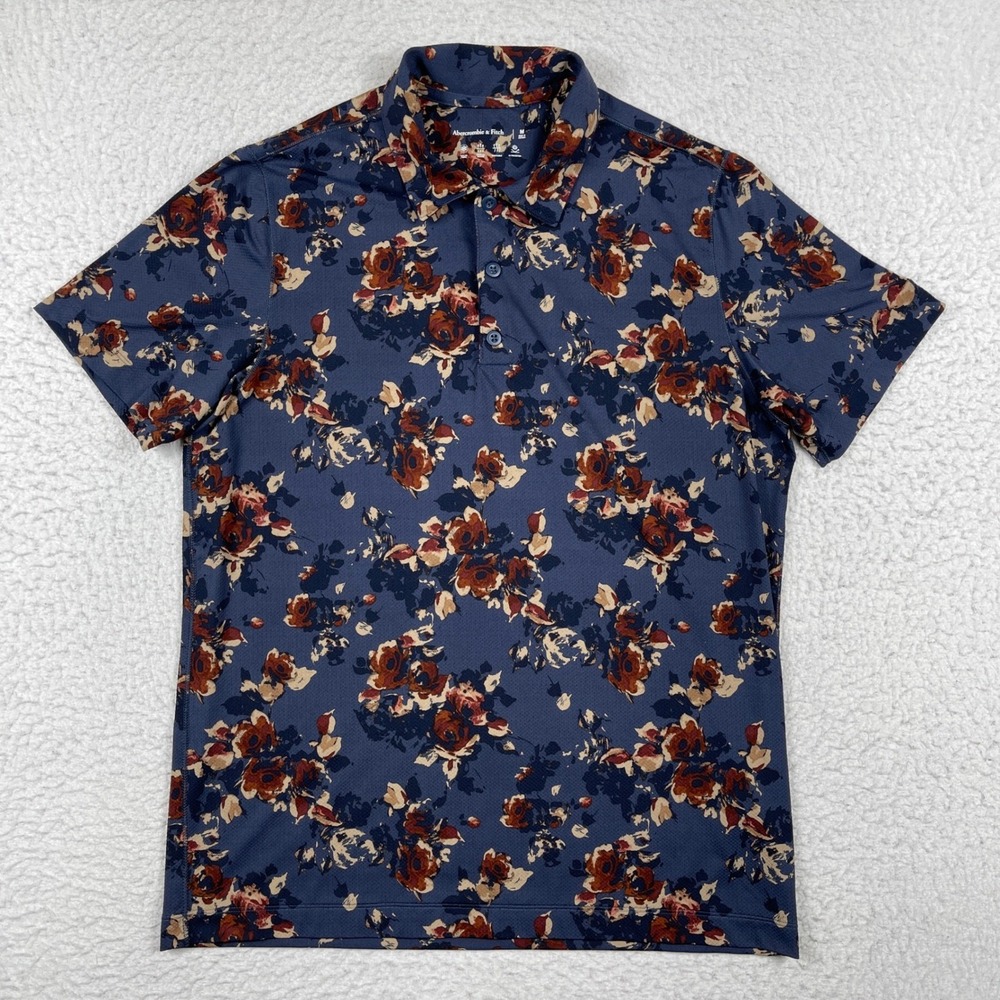 Abercrombie & Fitch Floral‎ Polo Shirt Mens Medium Blue Performance Golf Travel